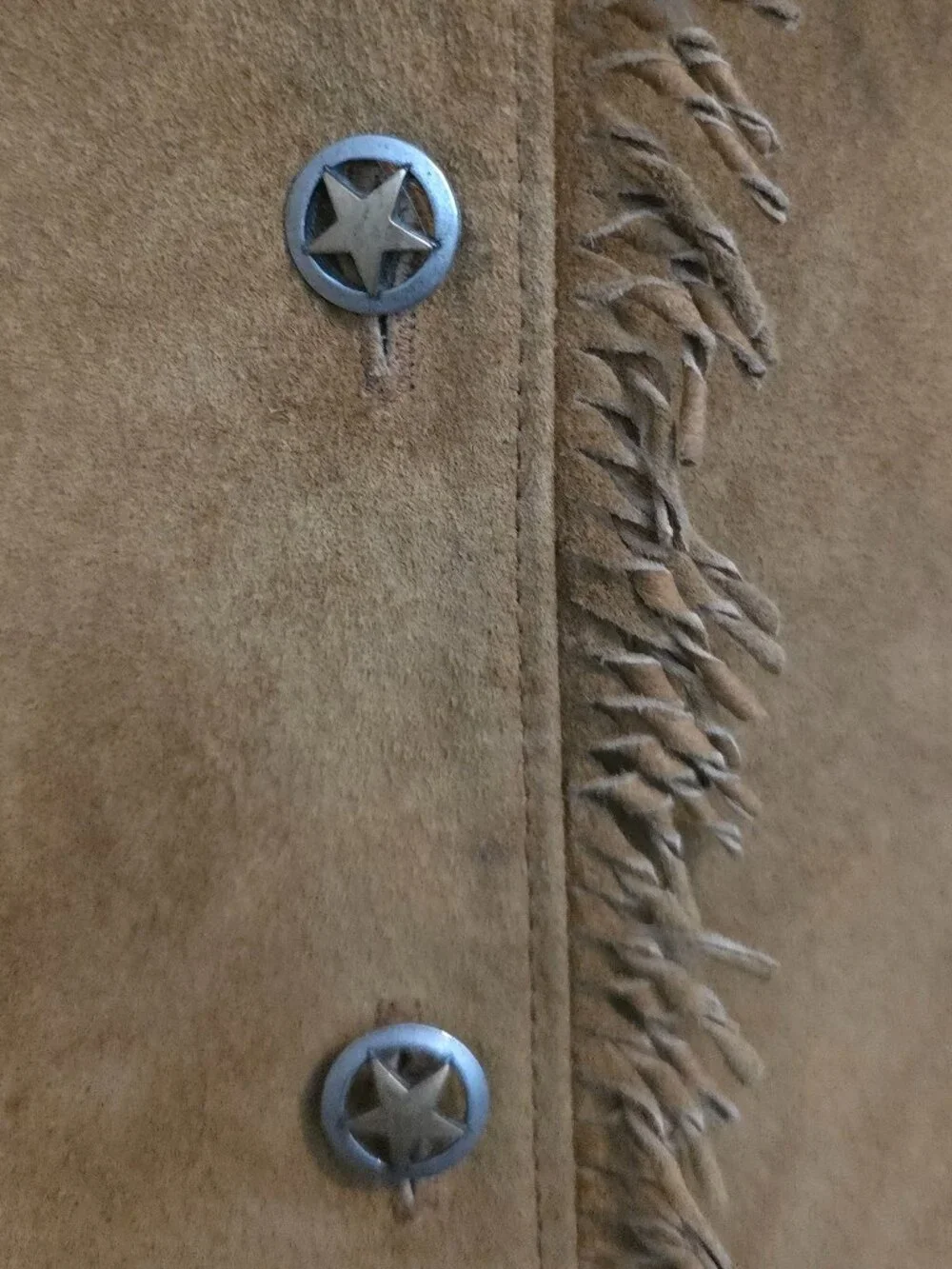Double D Ranch Tan Brown Fringe & Studded Suede Leather Jacket - Woman's Size L - Picture 3 of 12